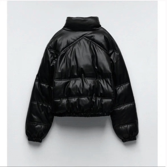 ZARA CROPPED FAUX LEATHER PADDED PUFFER JACKET NWT - Picture 9 of 11